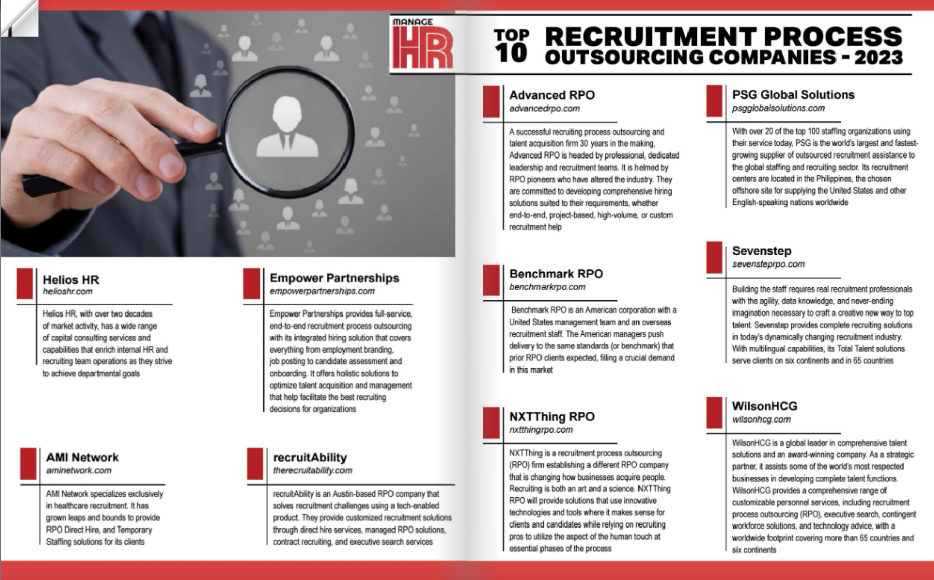 Manage HR Magazine 2023 Top 10 RPO Firms Screenshot of List